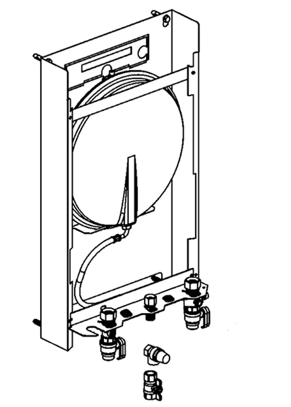 Daikin-Anschluss-Set mit Rohrleitung und Ventilen, geeignet für ein Heizsystem. Das Set ist mit verschiedenen Anschlüssen und einer Installationsvorrichtung ausgestattet.